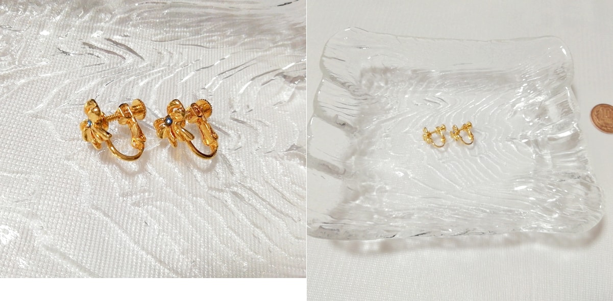 金色リボン型ミニイヤリング/ジュエリー/アクセサリー Golden ribbon type mini earrings jewelry accessories, レディースアクセサリー, イヤリング, その他