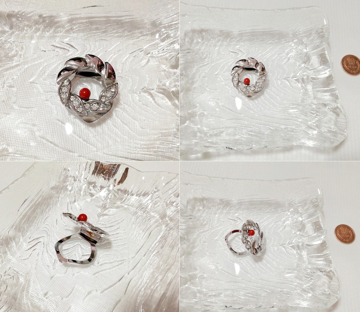 銀シルバー花赤玉ピンブローチ/ジュエリー/アクセサリー Silver flower red ball pin brooch jewelry accessories, レディースアクセサリー, ブローチ, その他