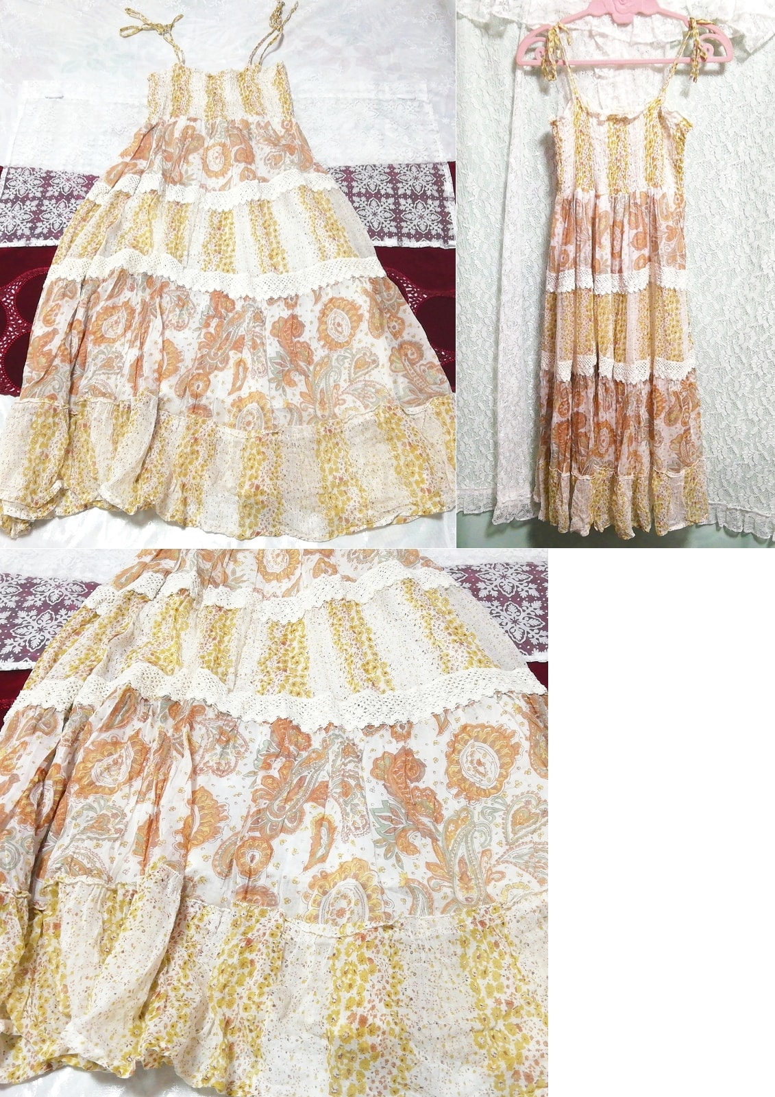 Flachsfarbenes Negligé-Nachthemd aus Baumwollchiffon mit ethnischem Muster, Mode, Frauenmode, Leibchen
