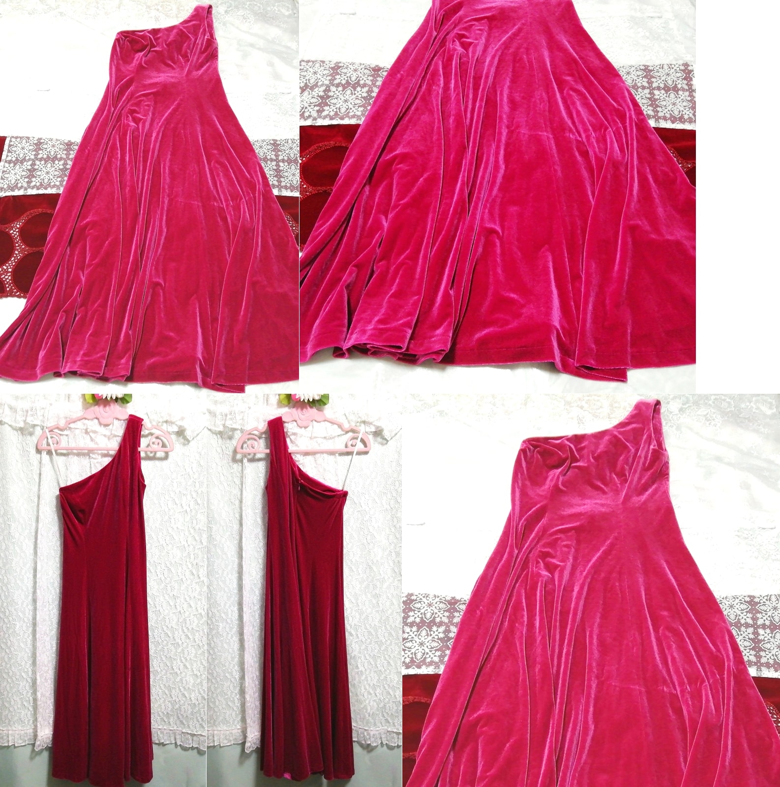 洋红色丝绒长睡衣无袖连衣裙, 时尚, 女士时装, 睡衣