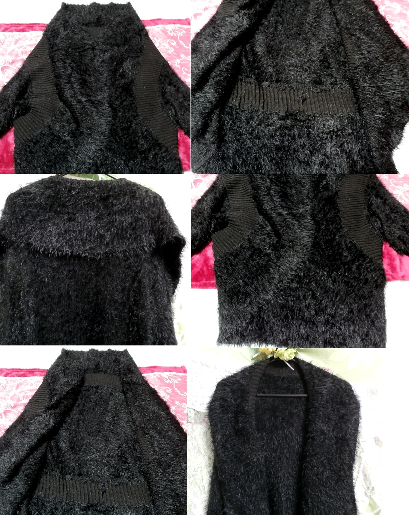 黒のあったか毛皮風カーディガン上着/羽織 Black warm cardigan jacket/coat, レディースファッション, カーディガン, Mサイズ