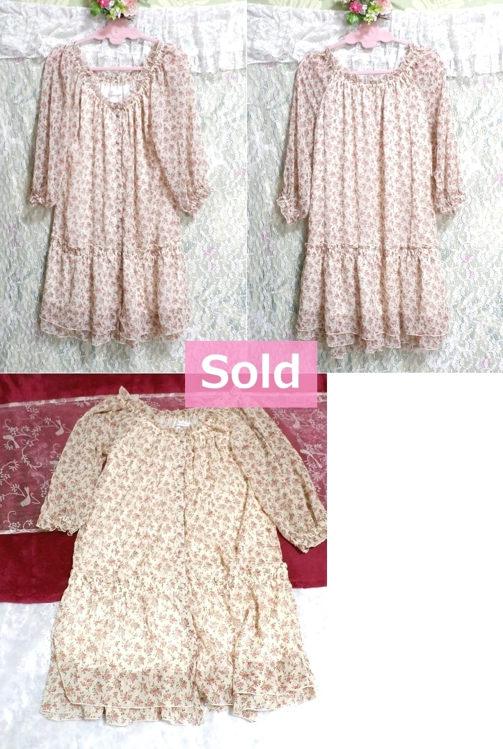Pink flower pattern ruffle tunic / tops / negligee