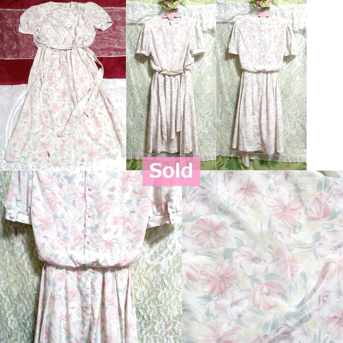 Short sleeve onepiece long skirt with light floral pattern