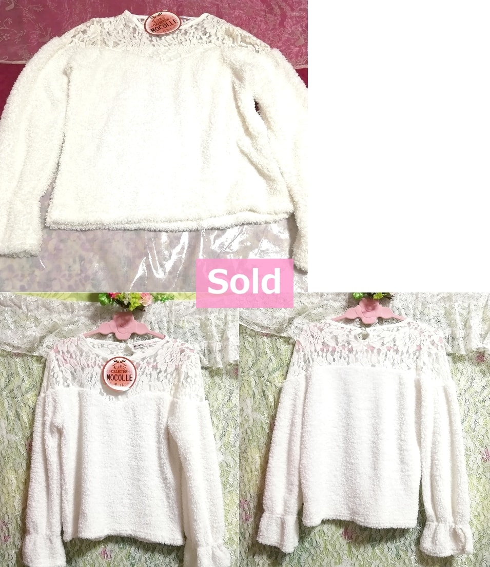 Mokomokore MOCOLLE White shoulder lace long sleeve sweater knit tops White shoulder lace long sleeve sweater knit tops