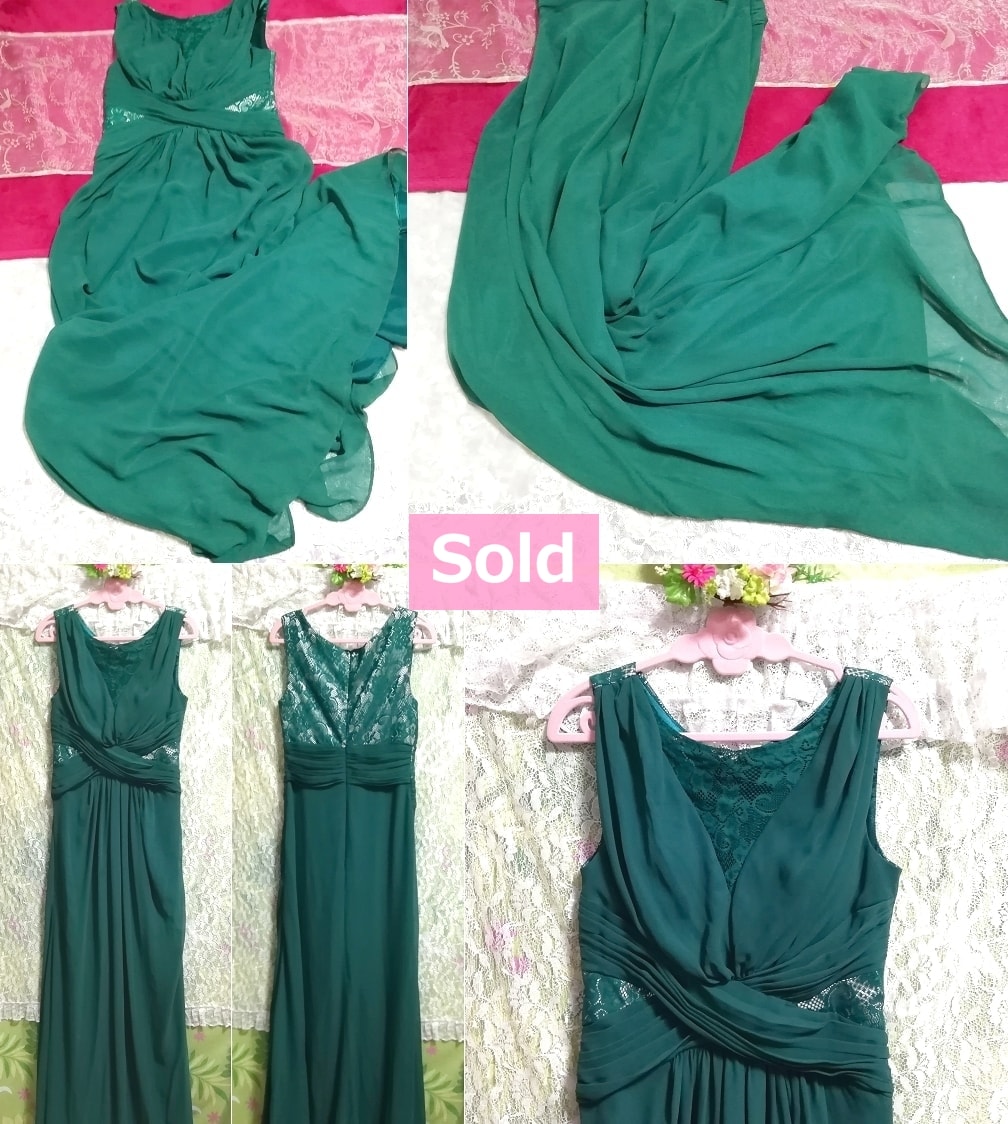 Green chiffon Length 160cm Long maxi one piece dress Green chiffon 62.99 in long maxi onepiece dress
