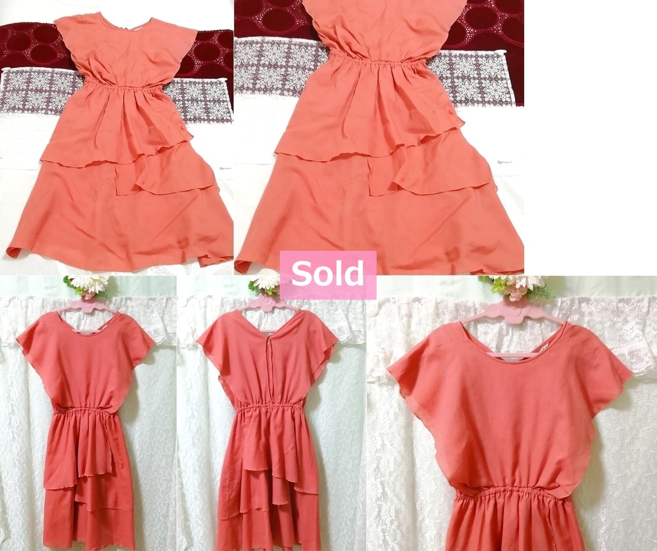 Salmon pink hemp linen tunic one piece, dress & knee length skirt & medium size