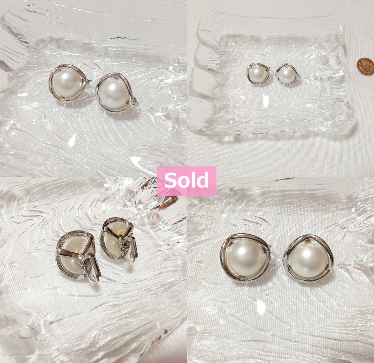 白パールホワイト珠型銀枠イヤリング/ジュエリー/アクセサリー White pearl silver frame earrings jewelry accessories
