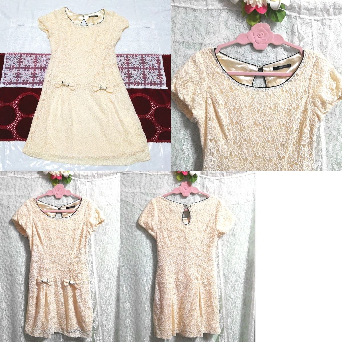 Flaxen floral white lace negligee nightgown tunic dress, tunic, short sleeve, m size
