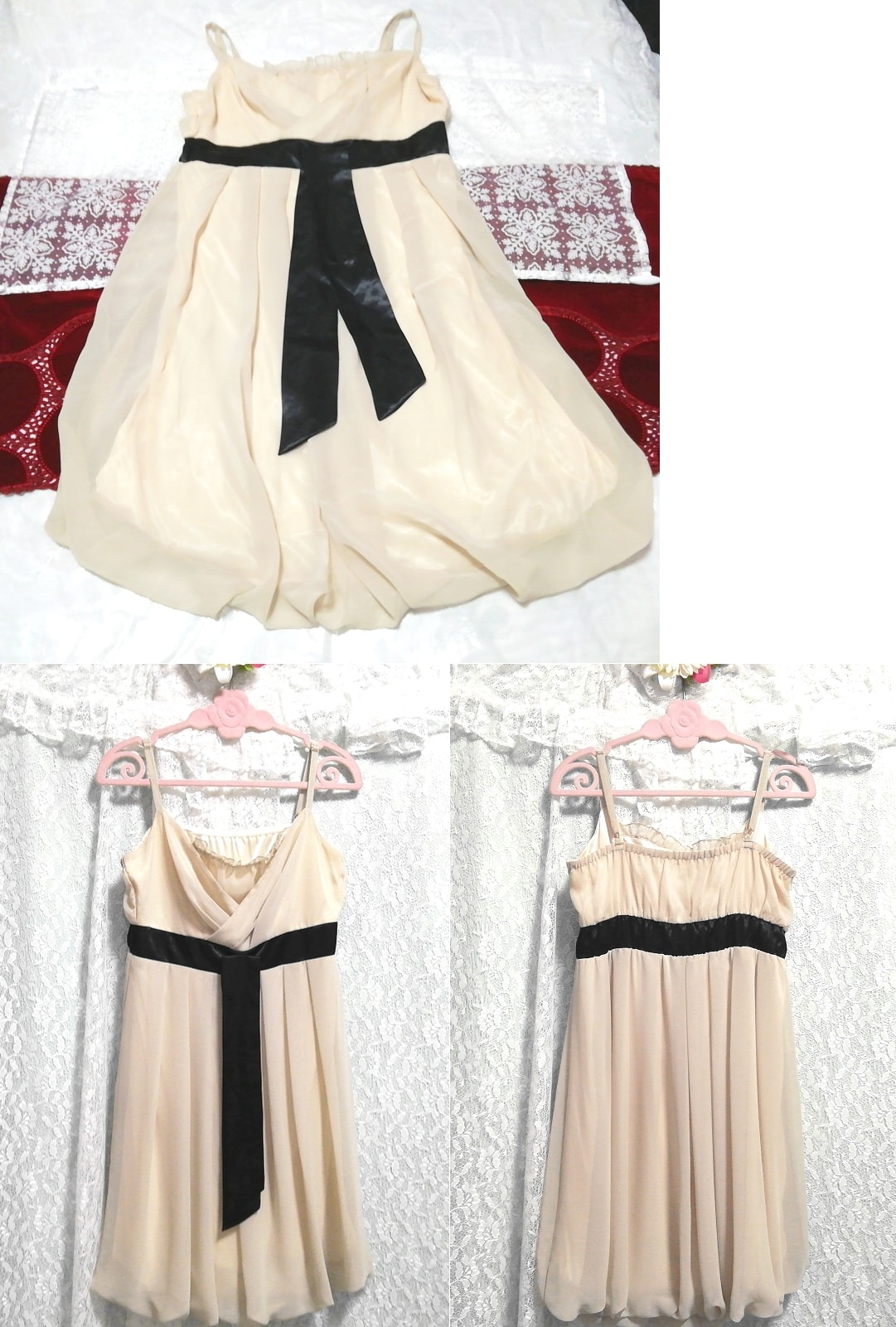 الأزهار الأبيض الأسود حزام رداء ثوب النوم بروتيل قطعة واحدة فستان من الشيفون, تنورة بطول الركبة, حجم م