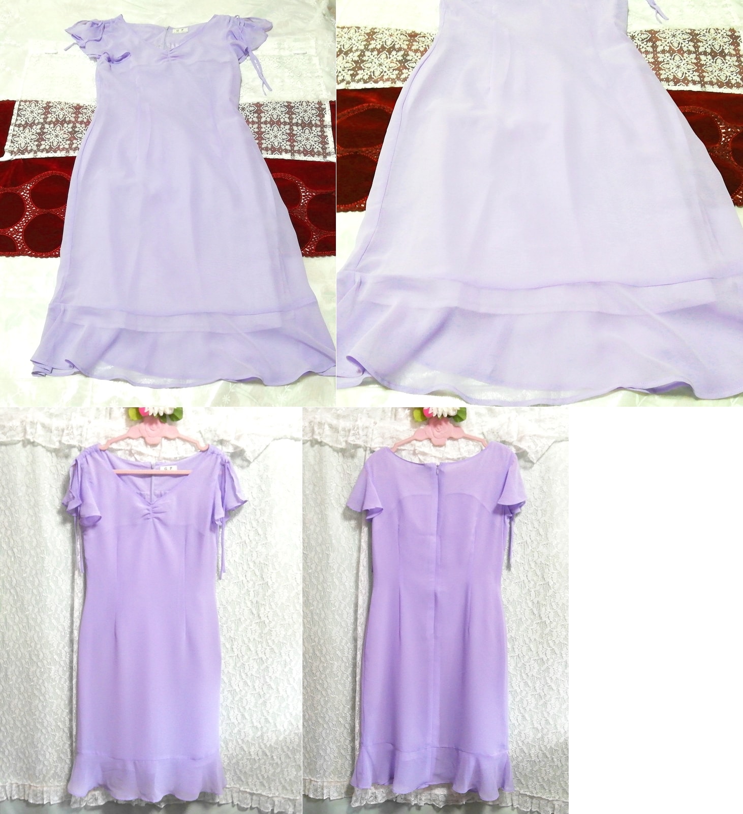 紫色雪纺睡衣短袖连衣裙, 时尚, 女士时装, 睡衣