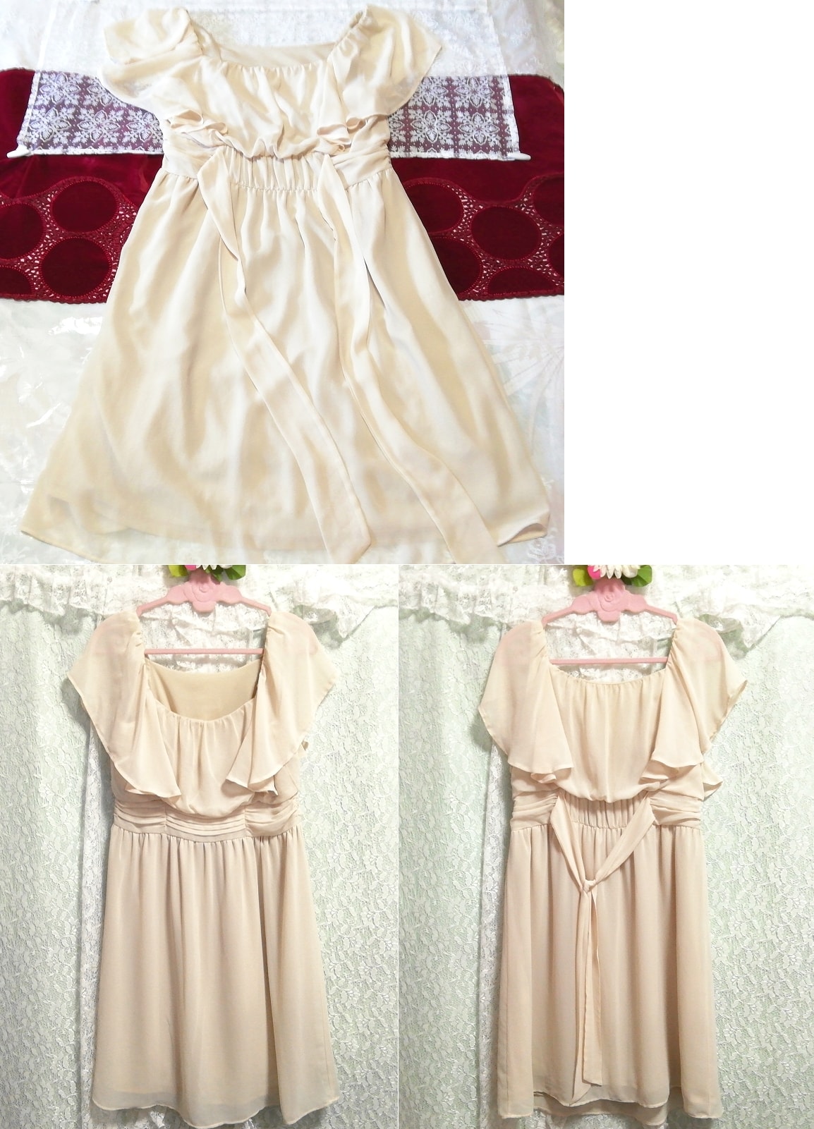 Flaxen ivory chiffon sleeveless tunic negligee nightgown nightwear dress, tunic, sleeveless, sleeveless, m size