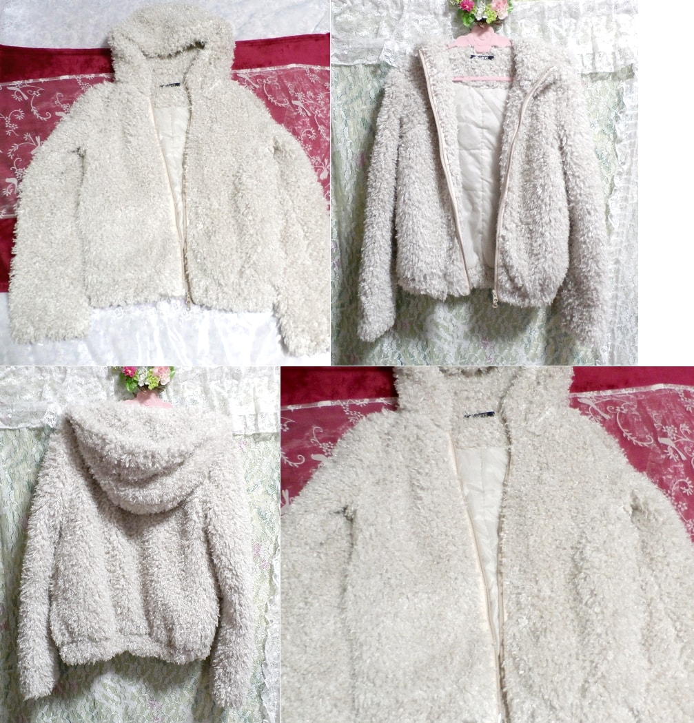 White gray fluffy hooded cardigan coat outerwear, ladies' fashion, cardigan, m size
