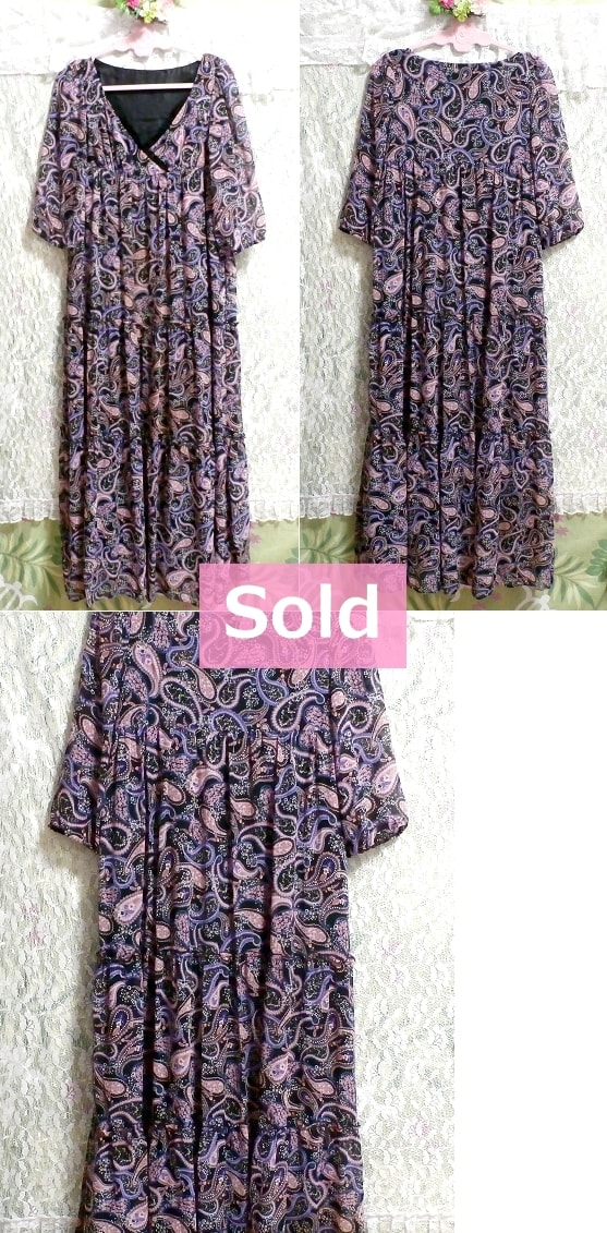 VIVAYOU purple ethnic pattern chiffon long maxi one piece dress