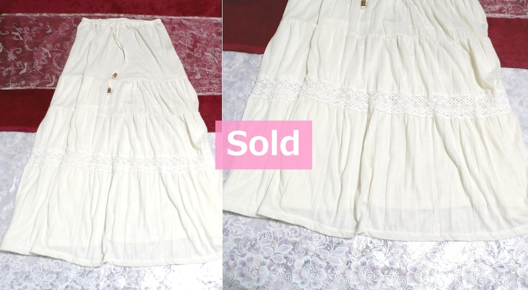 Foggia White lace maxi long skirt, long skirt & flared skirt, gathered skirt & medium size