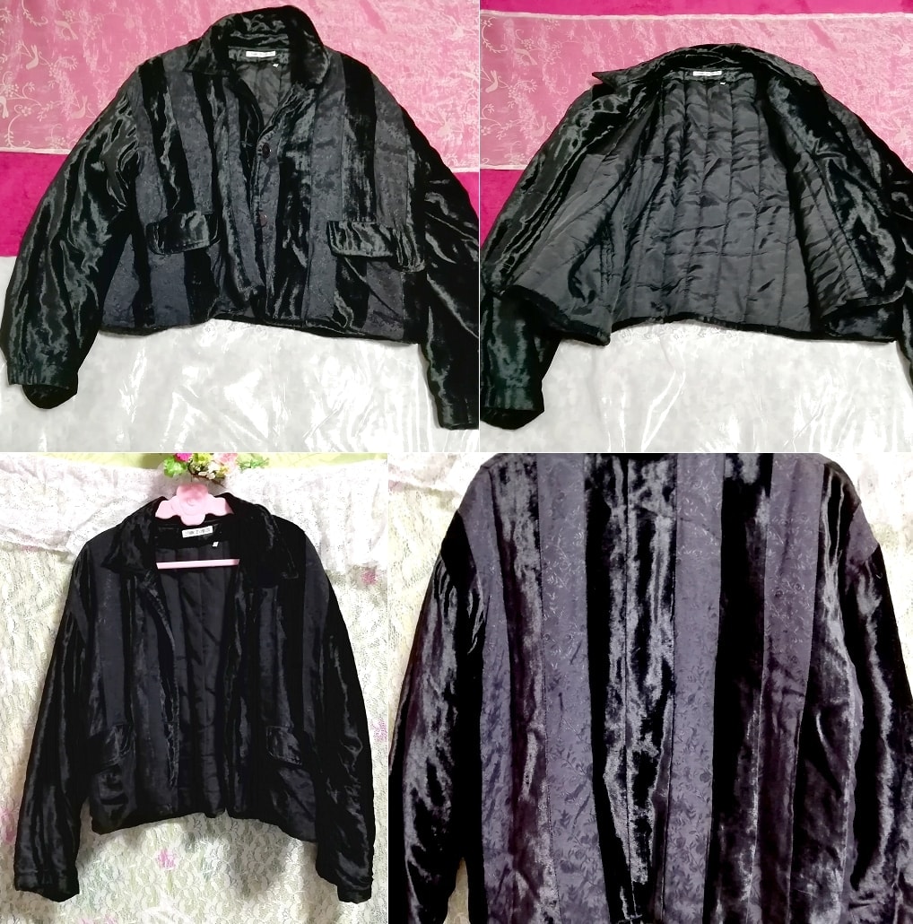 インド製黒ブラック光沢ベロアジャンパーコート/外套/アウター Indian black luster velour coat mantle, コート, コート一般, Mサイズ