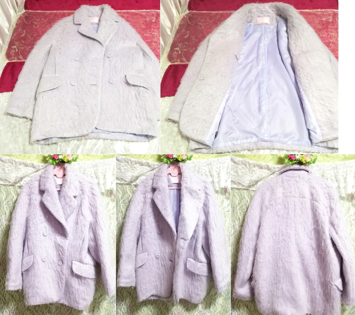 パープルブルーフワフワロングコート/外套/アウター Purple blue fluffy long coat mantle, コート, コート一般, Mサイズ