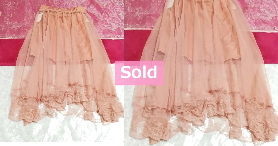 ピンクベージュシースルーレースミニスカートタグ付 Pink beige see through lace miniskirt with tag