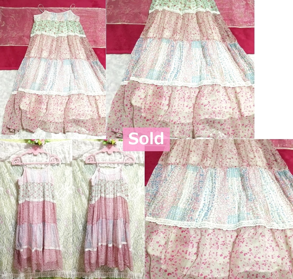 ZARA Indian pink blue flower pattern chiffon salara camisole one piece, dress & knee length skirt & M size