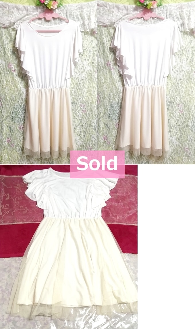 白トップスフローラルホワイトチュールスカートワンピース White tops floral white tulle skirt onepiece