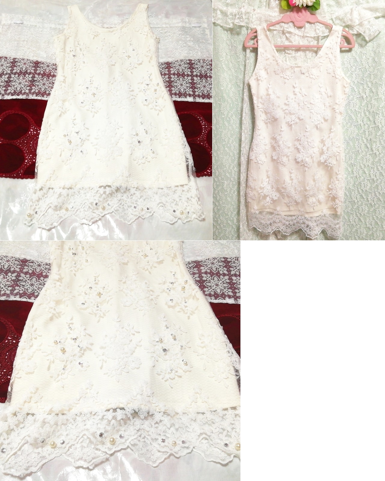 White lace jewelry negligee nightgown nightwear sleeveless one piece dress, fashion, ladies' fashion, nightwear, pajamas