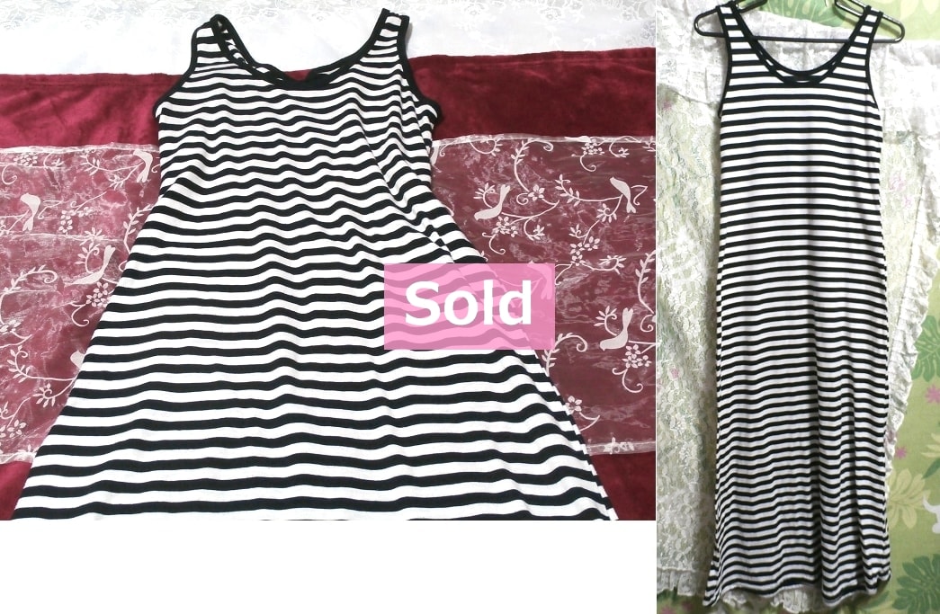 Black white stripe pattern sleeveless maxi / onepiece / long skirt