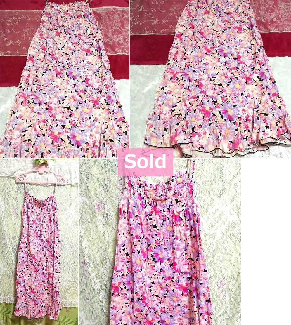 Patrón de flores de algodón 100% camisola falda larga de una pieza, vestido y falda larga y talla L