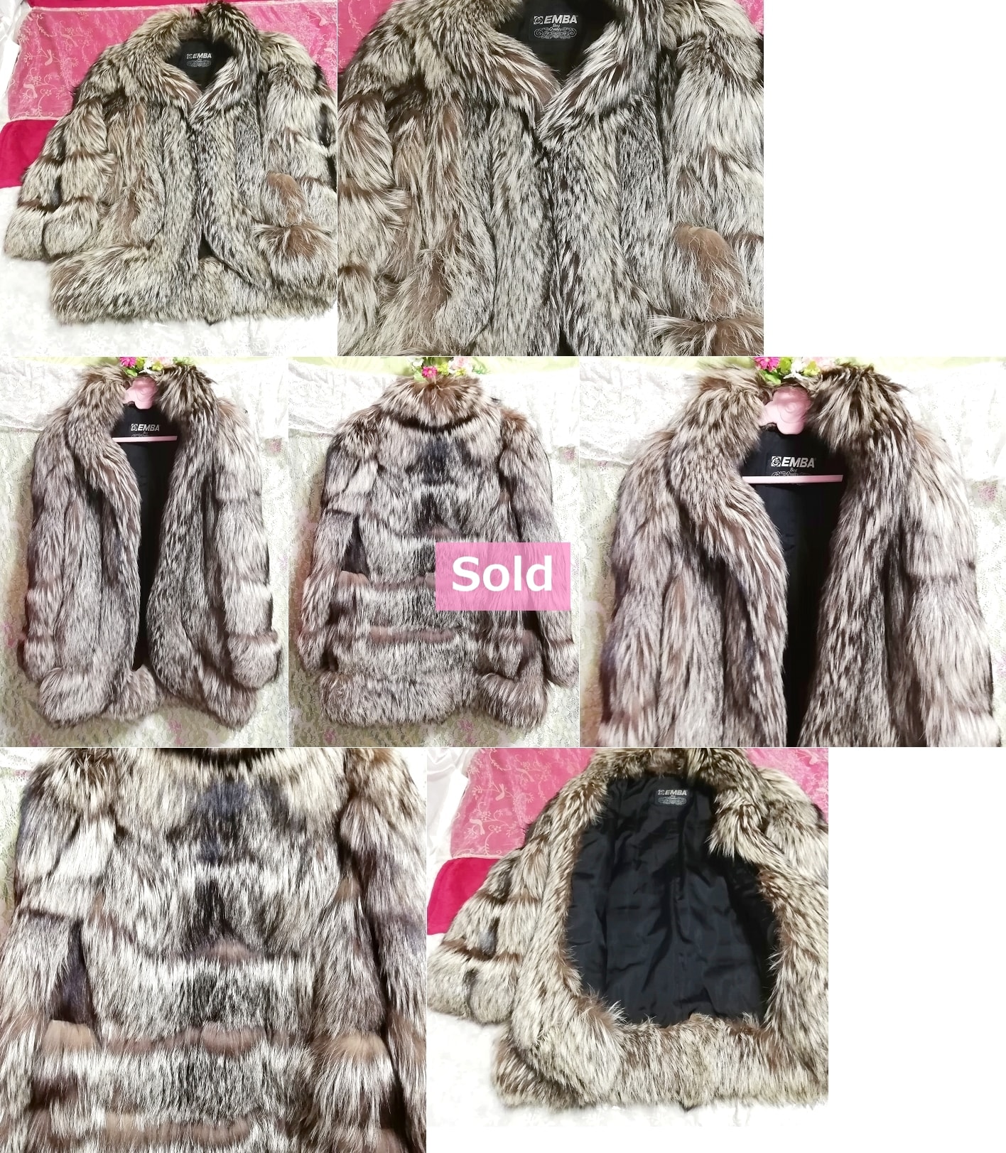 EMBA best quality 茶灰白豪華美品リアルファーショートコート/外套 Brown ash white gorgeous beauty item real fur short coat mantle