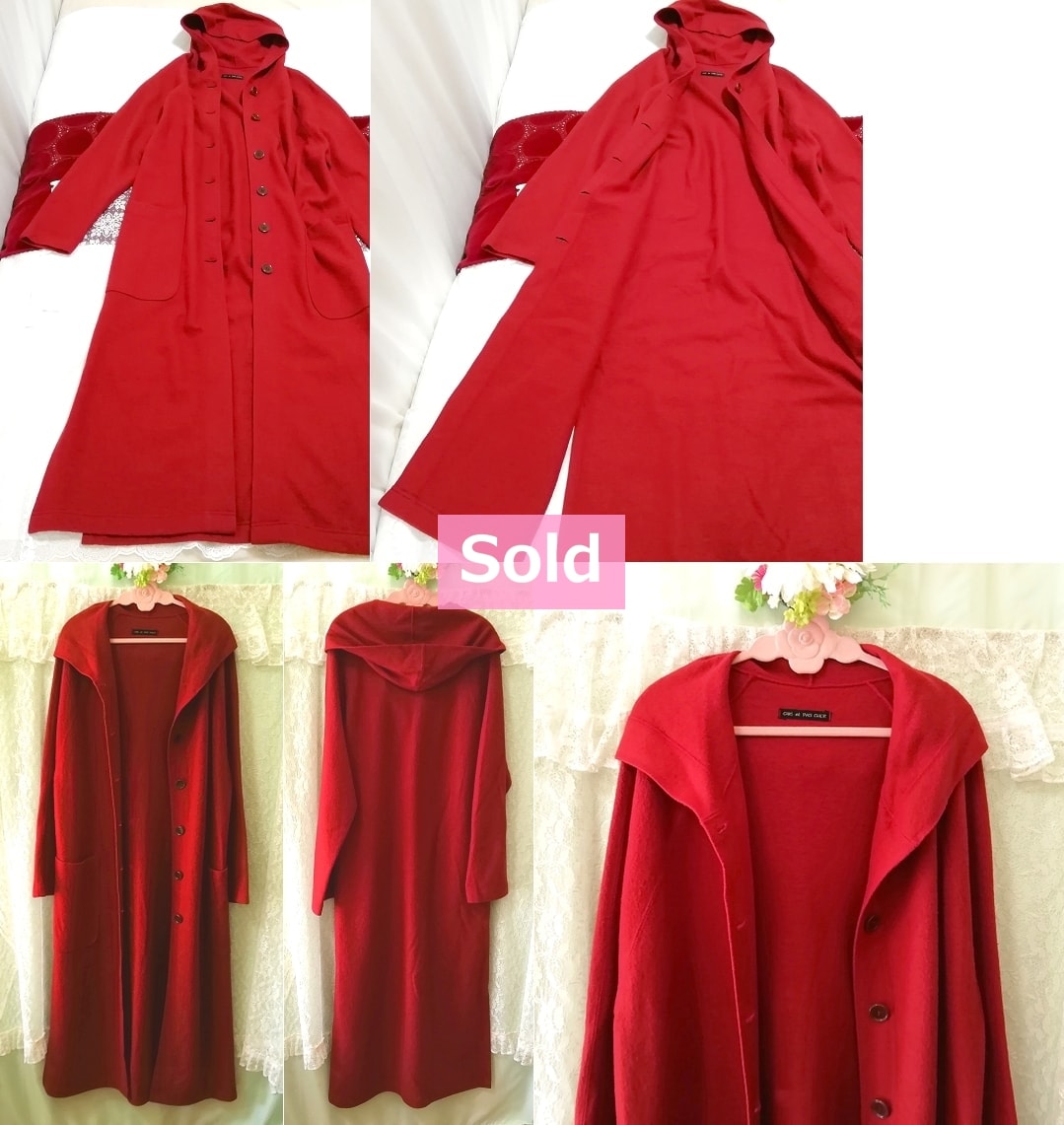 Chic et pas cher 赤レッド毛フードマキシロングカーディガンコート日本製 Red hair hood maxi long cardigan coat made in japan