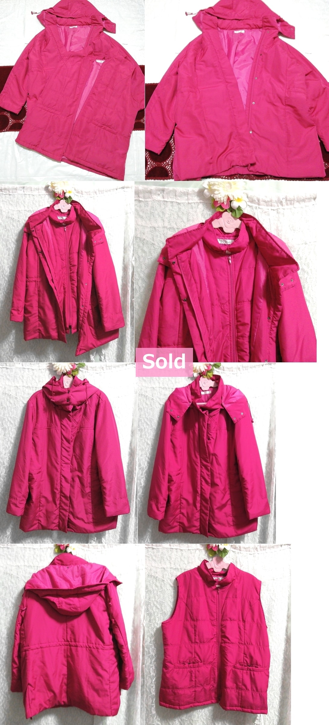 洋红色粉红色背心和羽绒大衣2套，大衣和大衣常规及XL尺寸或更大