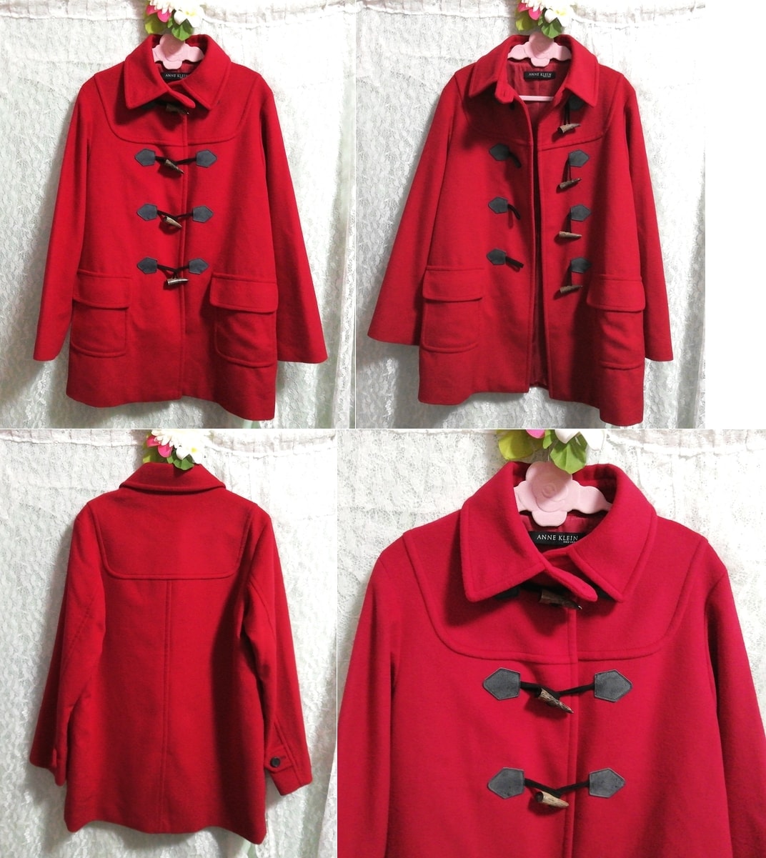ANNE KLEIN NEW YORK 赤アンゴラ羊毛ダッフルコート外套 Red angora wool duffle coat cloak, コート, コート一般, Mサイズ
