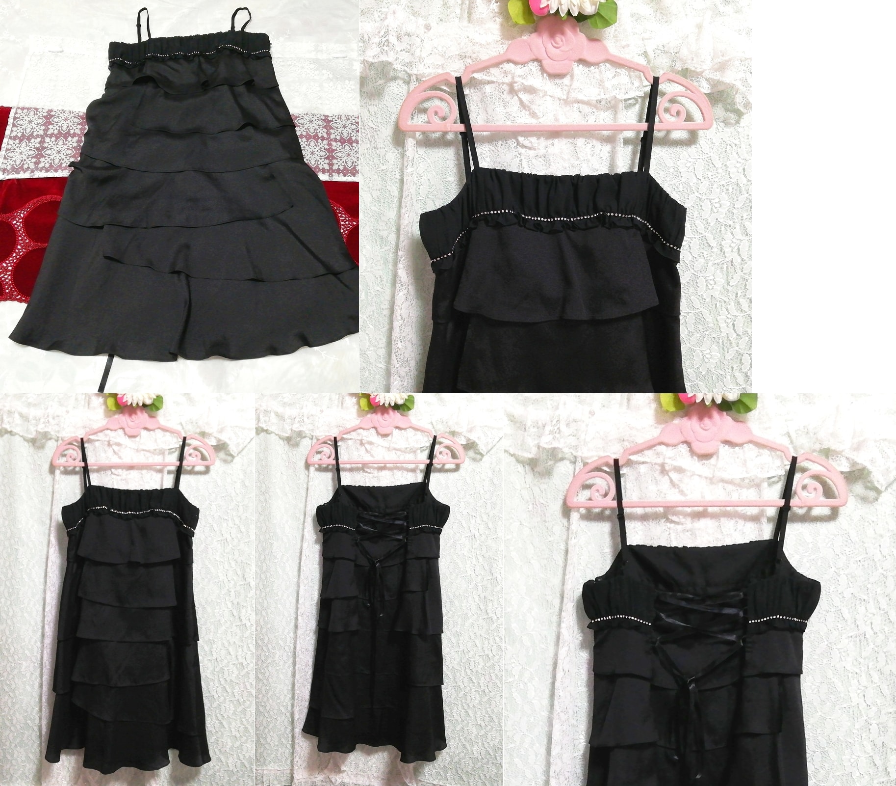 Black chiffon tiered ruffle negligee nightgown camisole babydoll dress, fashion, ladies' fashion, camisole