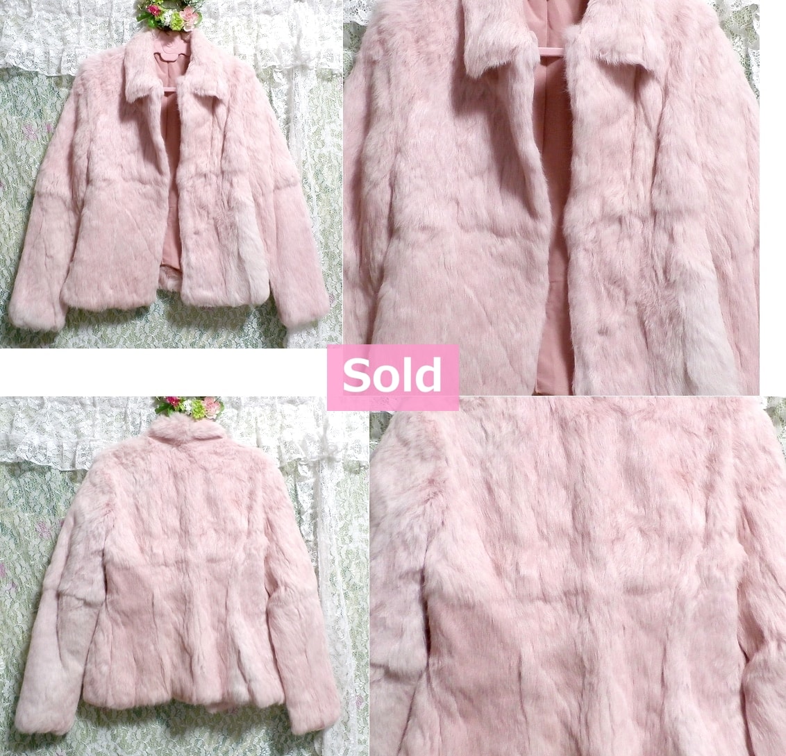 Joli manteau de fourrure de lapin couleur pêche rose doublure rose foncé / extérieur