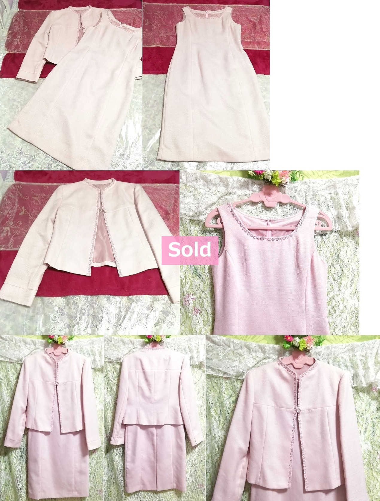 ピンクジャケットノースリーブワンピース2ピーススーツセット Pink jacket sleeveless one piece two piece suit set