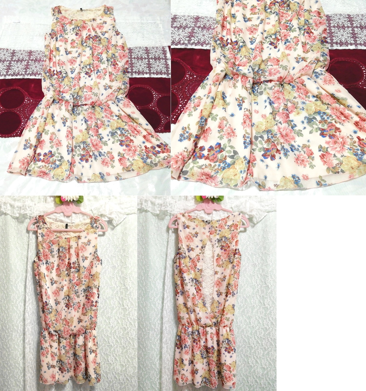 Rosafarbenes, ärmelloses Negligé-Nachthemd aus Chiffon, Nachtwäsche-Minikleid, Minirock, Größe m