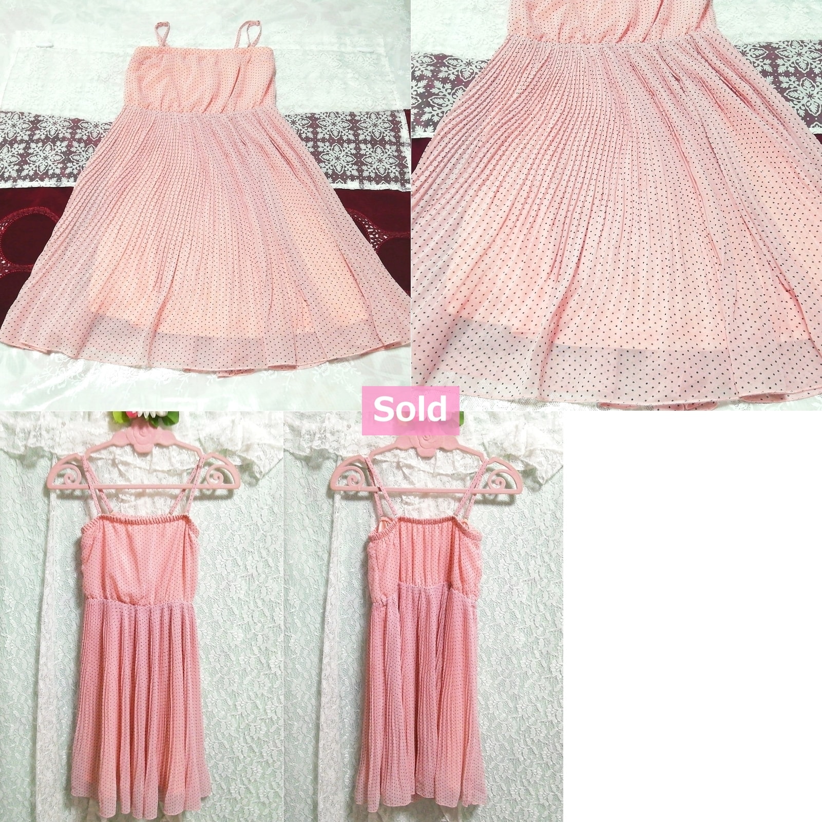 ピンク水玉シフォン ネグリジェ キャミソールベビードールワンピース Pink polka dot chiffon negligee camisole babydoll dress, ファッション&レディースファッション&キャミソール