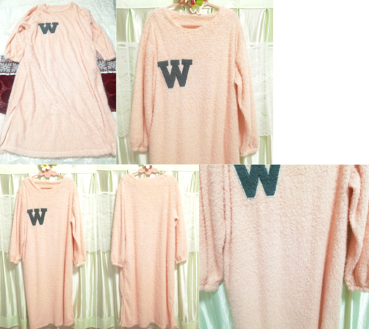Wマークピンクロングラメマキシセーター W mark pink long glitter maxi sweater, ニット、セーター, 長袖, Mサイズ