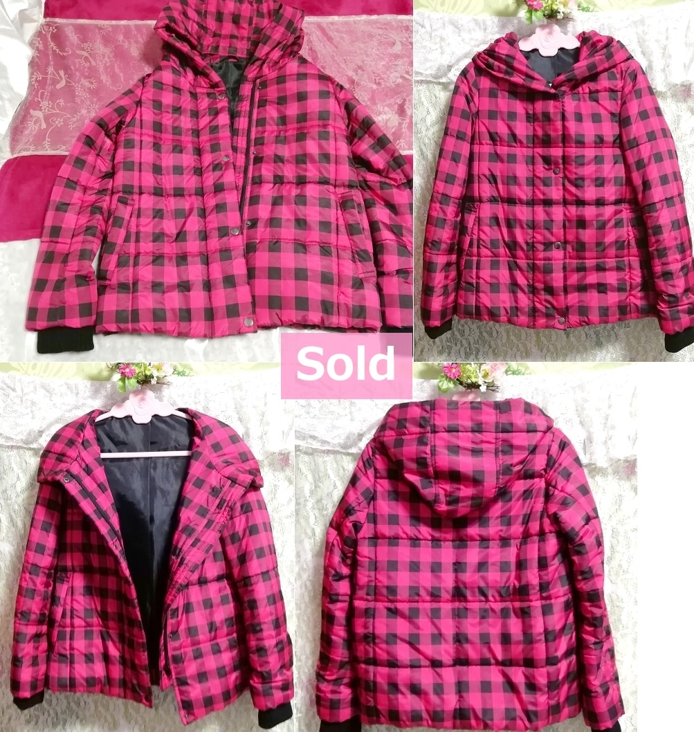 黒ピンクチェック柄ジャンパーコート/外套/アウター Black pink check pattern coat mantle, コート&コート一般&Mサイズ