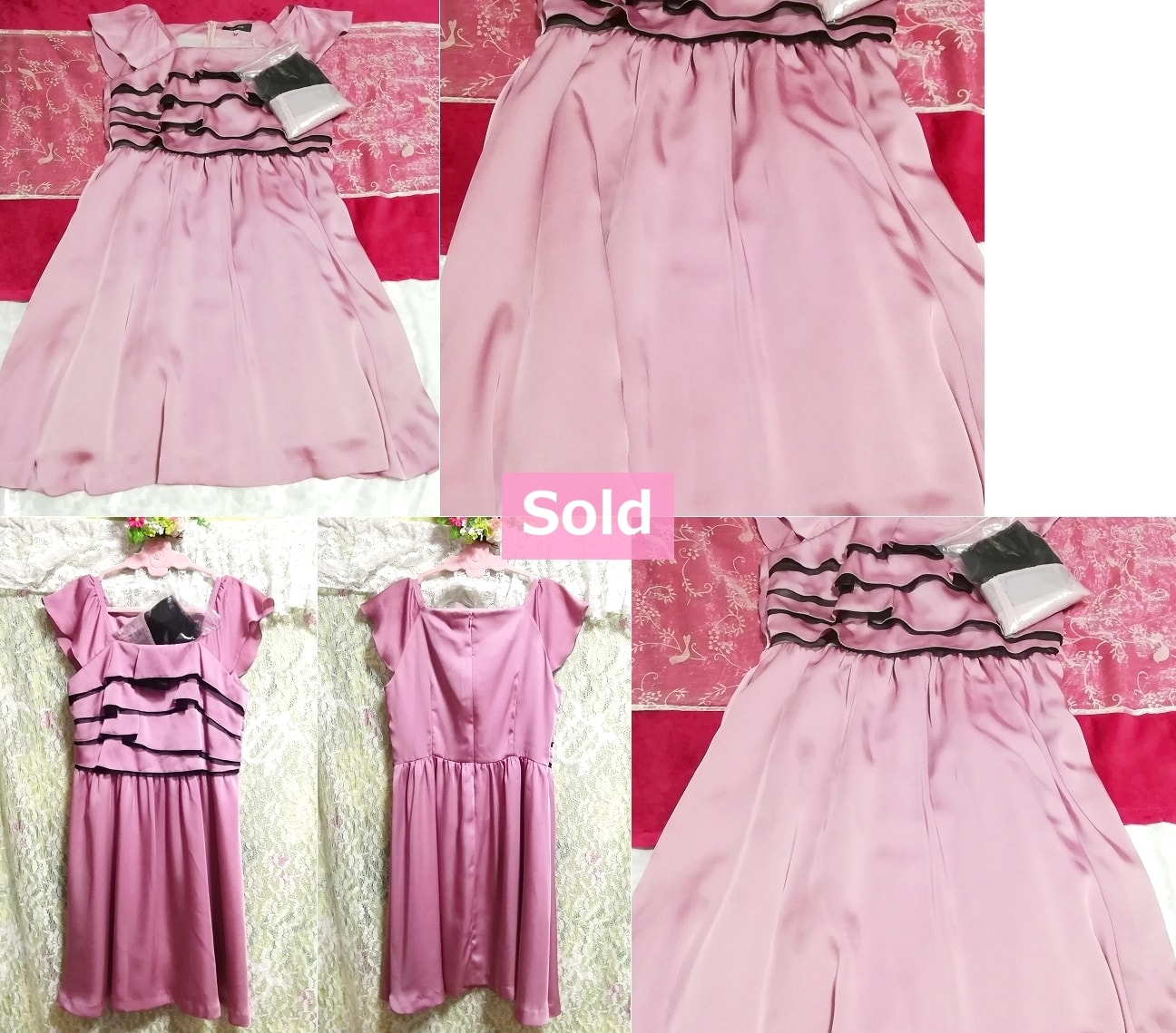 Пурпурно-розовая глянцевая юбка без рукавов с оборками на груди Onepiece 02