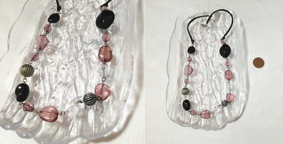 Rosa schwarze Esche runde perlenförmige Halskette Halskette Anhänger Halsband Schmuck Interieur, Damenaccessoires, Halskette, Anhänger, Andere