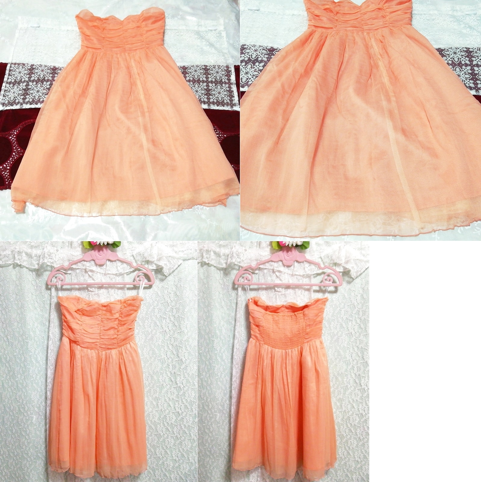 오렌지 쉬폰 실크 네글리제 나이트가운 나이트웨어 드레스, 패션, 숙녀 패션, 잠옷, 잠옷