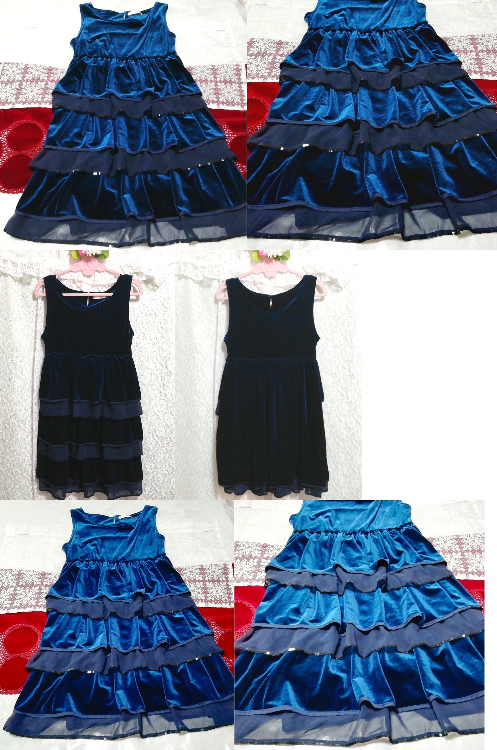 青ベロアフレア ネグリジェ ナイトウェア ノースリーブワンピースドレス Blue velour flare negligee nightwear sleeveless dress, ファッション, レディースファッション, ナイトウエア、パジャマ