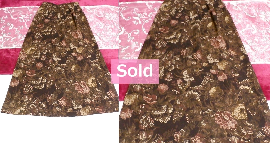 Falda/parte inferior larga con estampado floral marrón marrón, falda larga, falda acampanada, falda fruncida, talla mediana