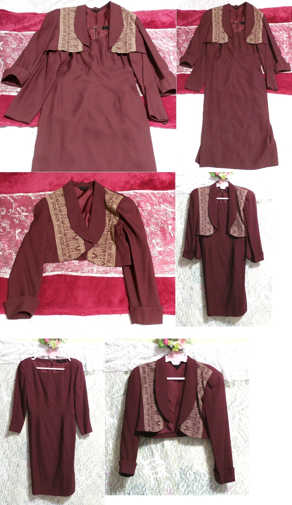 와인 레드 레드 퍼플 포멀 슈트 드레스와 재킷 겉옷, 숙녀 패션, 공식적인, 정장, 앙상블