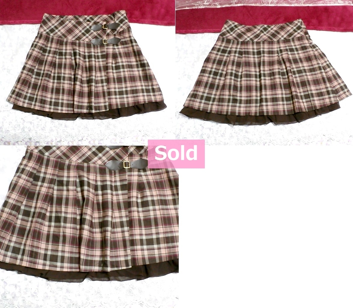 ピンクと茶チェック柄フリルミニスカート Pink brown check pattern frill skirt