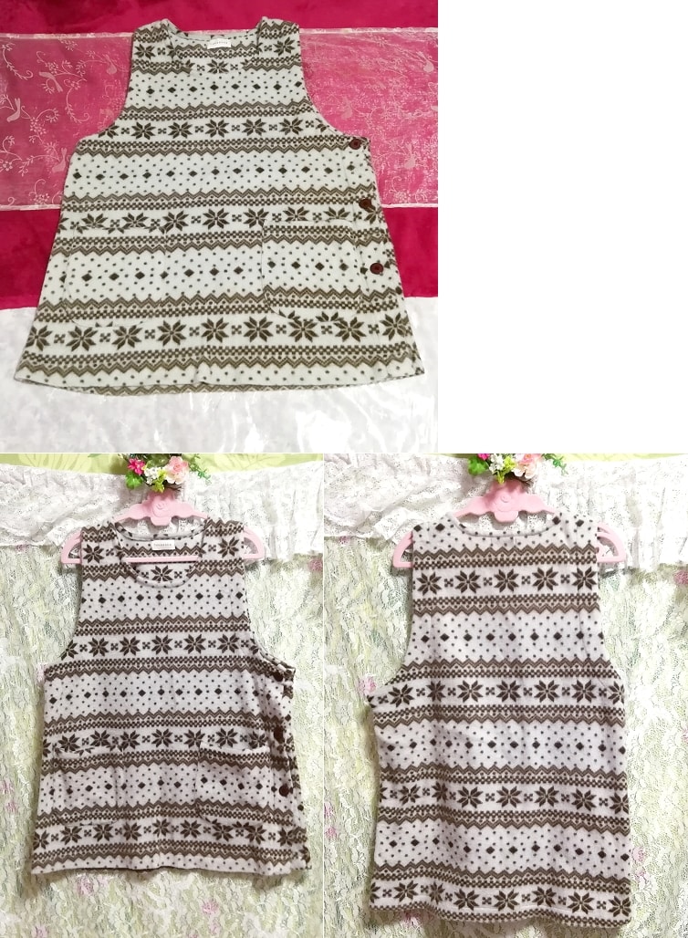 灰色茶色四葉柄ベストセーター/ニット/トップス Gray brown four leaf pattern vest/sweater/knit/tops, ニット、セーター, 袖なし、ノースリーブ, ノースリーブセーター一般
