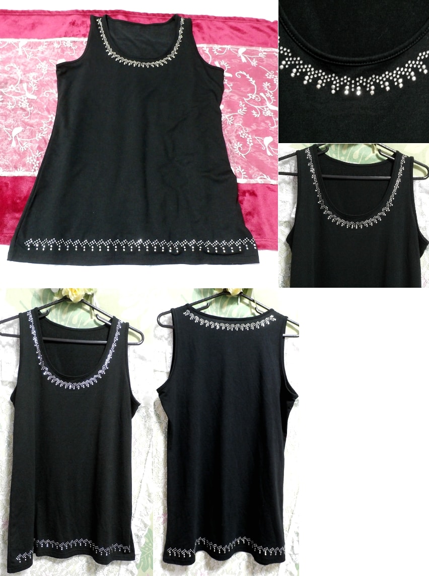 Black gem style jeweled camisole sleeveless tunic, fashion, ladies' fashion, camisole
