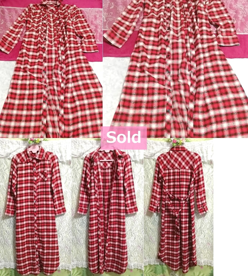 Red check pattern long maxi shirt cardigan / cardigan / haori Red check pattern long maxi shirt cardigan