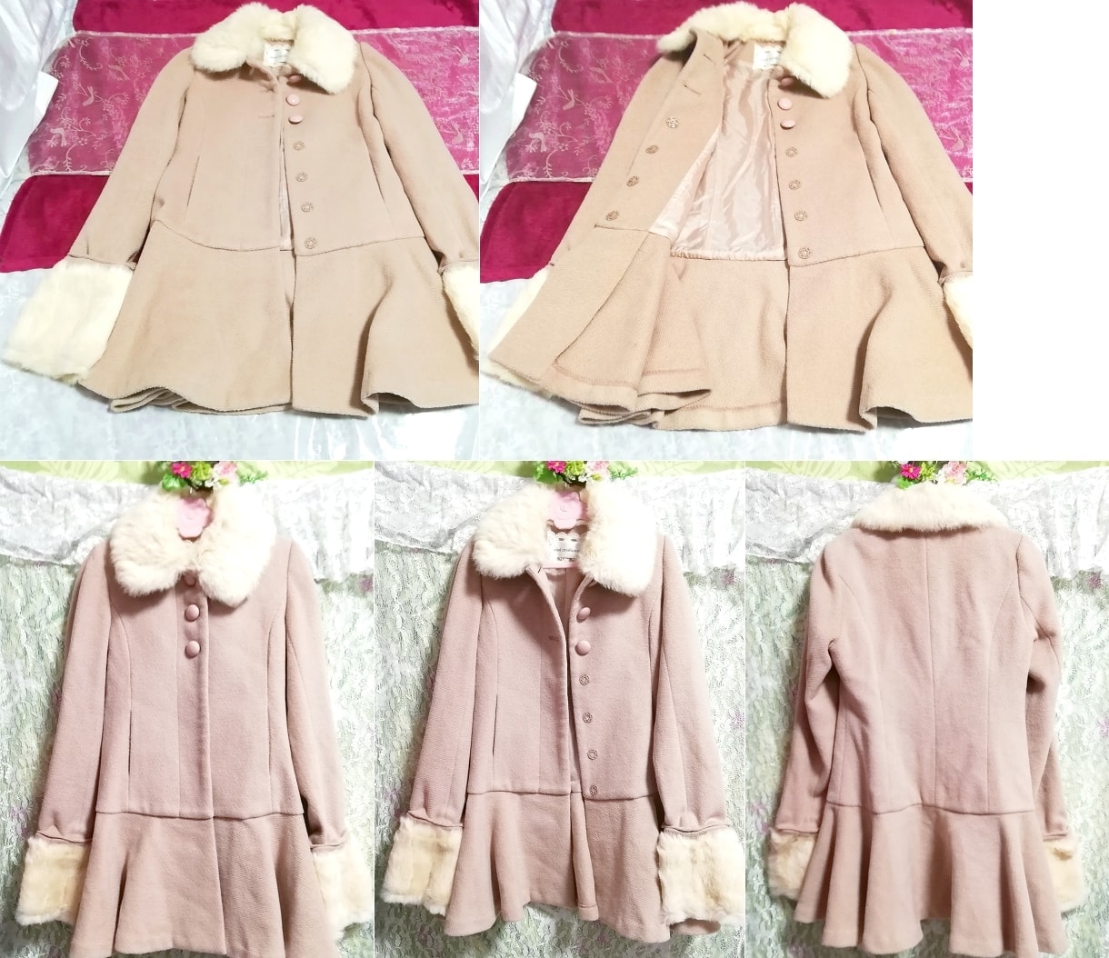 Prendas de abrigo de capa de abrigo largo femenino de piel de conejo beige rosa, abrigo, pelo, pelo, conejo