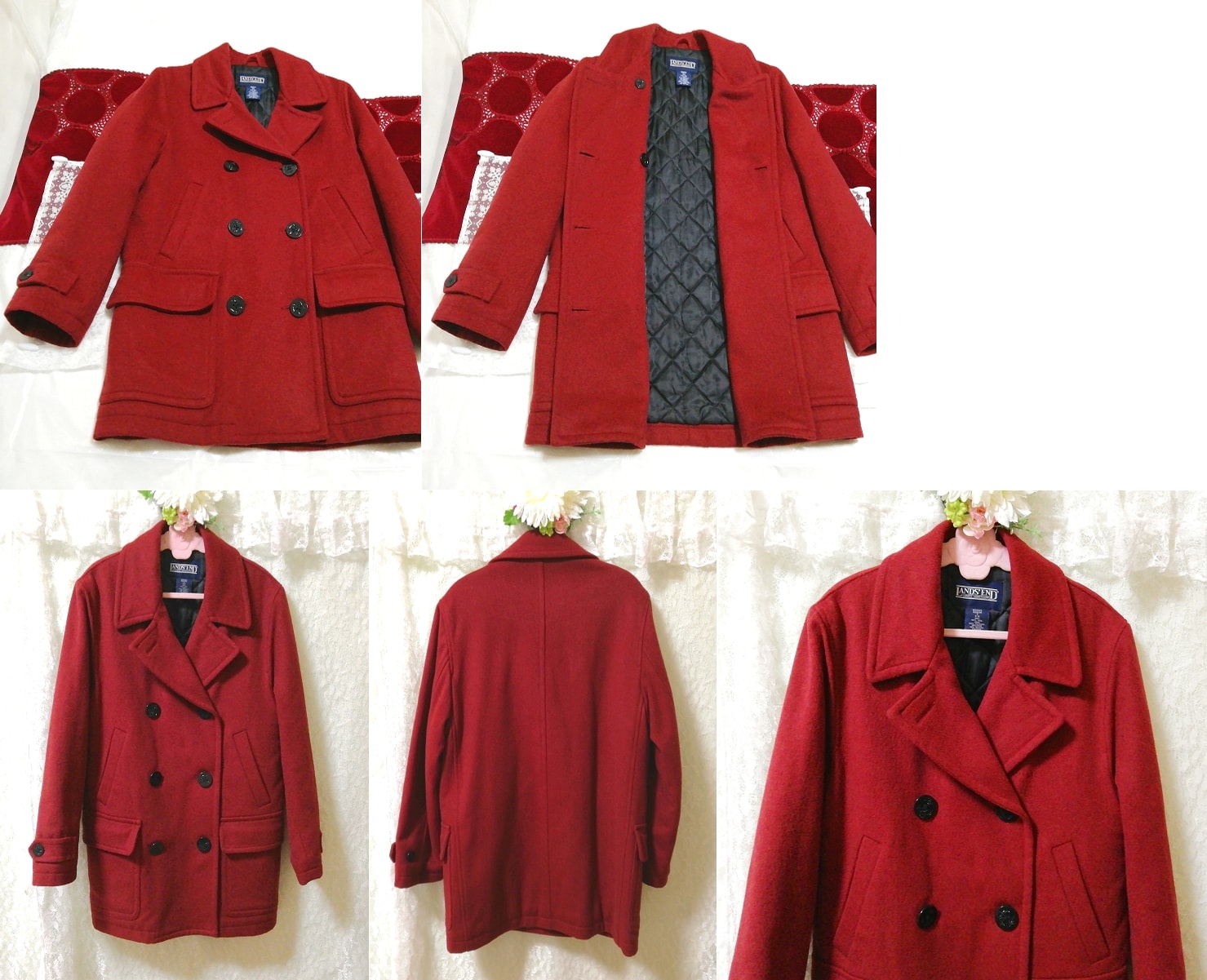 معطف بدلة أحمر من الصوف البكر من الصوف البكر باللون الأحمر الأرجواني والنبيذ الأحمر من Lands'end, معطف, معطف بشكل عام, حجم م