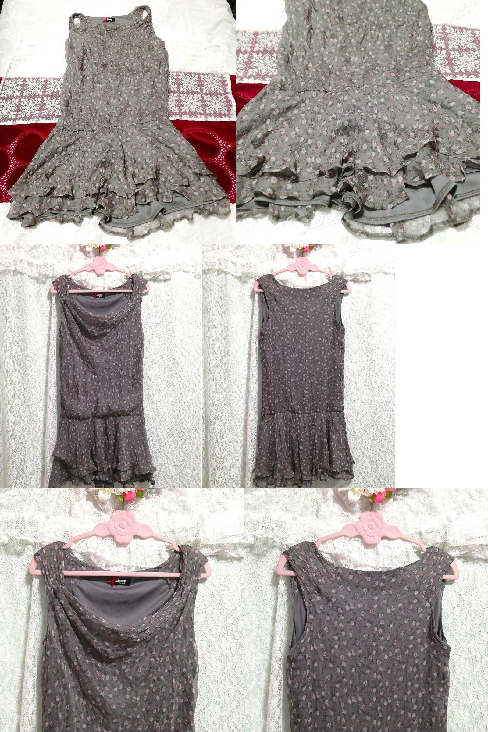 Graues Chiffon-Negligé-Nachthemd, ärmelloses Minirockkleid, Minirock, Größe m